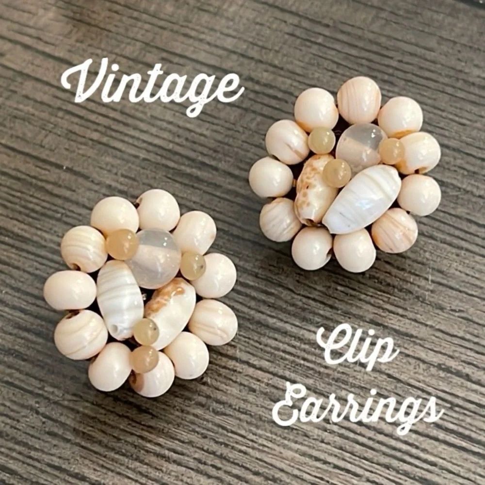 Vintage Made in Japan Glass Beaded Cluster Earrings